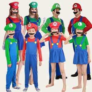 Super Bros Cosplay Famille Match Outfit Enfants et Adultes Halloween Costumes Rouge et Vert Mari Jumpsuit et Robe avec Chapeau <span class=keywords><strong>Moustache</strong></span> - Product Image 1