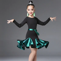 Robe de danse latine à manches longues pour filles, costume de performance Samba Chacha Rumba Jazz pour l'entraînement et la compétition