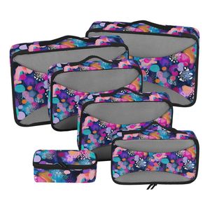 Travel Accessories Foldable Storage <b>Compression</b> Organizer <b>Bag</b> Dot Design 6 PCS Travel Organizer Luggage Organizers <b>Bags</b> Set - Product Image 1