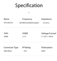 Antenne GPS L1 L5 BD B1 pour véhicule, fixée par vis, avec câble connecteur SMA mâle