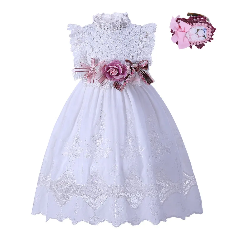 OEM Pettigirl long white children boutique clothing lace girl prom dress online