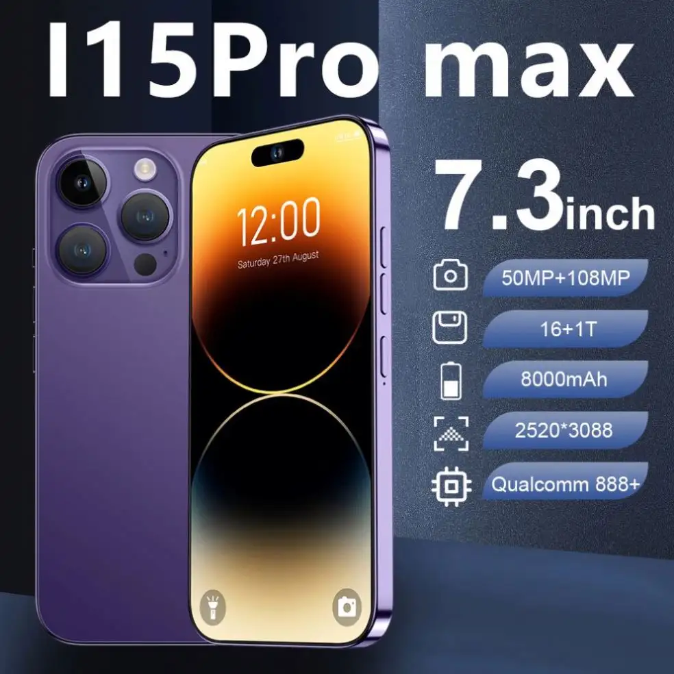 Smartphone I15 Pro Max 6.7 polegadas 16GB+512GB 24+48MP desbloqueado Android Celulares global 4G 5G