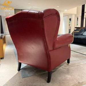 Classique élégant Top Grain en cuir véritable <span class=keywords><strong>vin</strong></span> <span class=keywords><strong>rouge</strong></span> cigare chaise en bois massif chaise de loisirs avec aile arrière salon canapé chaises - Product Image 4