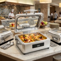 Chauffe-Plats Carré Libre-Service, Plats de Présentation en Acier Inoxydable pour la Restauration, Serveur de Buffet Professionnel pour Fêtes et Restaurants