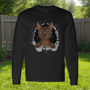 T-shirt a maniche lunghe con occhiali da sole e design artistico del gatto birmano - Product Image 3