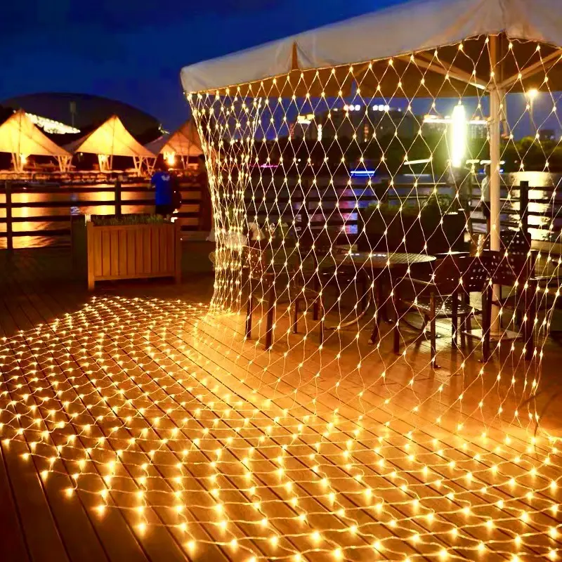 Rts Outdoor party Festival Led Fairy String Mesh Net Lights With 8 Lighting modes warm white for Christmas wedding Decoration