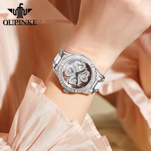 Reloj OUPINKE 3279 para Mujer, Reloj de Cuarzo de Lujo con Diamantes, Importado de Suiza, Elegante Reloj de Mujer con Cerámica Giratoria en Oro Rosa - Product Image 2