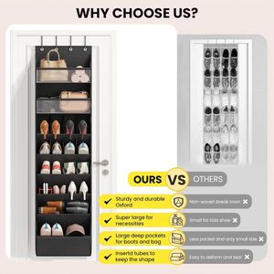 Heavy-Duty Large Capacity 10-Tier Over Door <b>Shoe</b> Rack with Bamboo Baffles Anti-Scratch <b>Hooks</b>, for Closet Dorm Home Organization - Product Image 6