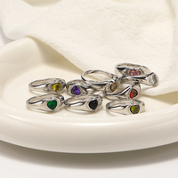 Mlluki Trendiger 18K Vergoldeter Edelstahl Herz-Schmuck Breiter Massiver Bunter Kubischer CZ Zirkon Steinring