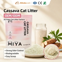 Litière pour chat MIYA à base de manioc, ultra faible teneur en poussière, agglomération rapide 3S, contrôle des odeurs à 98,1 %, jetable et biodégradable, OEM ODM 1,25 kg