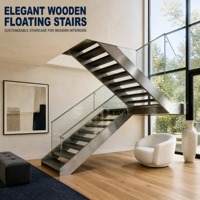Escalier flottant moderne sur mesure avec marches en bois, garde-corps en acier inoxydable et verre pour villa, hôtel, maison, salon, design intérieur