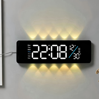 Jam Dinding LED Modern Gantung Baru, Lampu RGB Digital, Jam Alarm LED Senyap untuk Ruang Tamu Kamar Tidur, Logo Custom