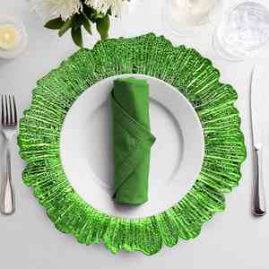 Platos Base Decorativos de Plástico Verde Esmeralda de 13 Pulgadas con Diseño de Arrecife, Ideales para Fiestas y Decoración de Mesas de Boda - Product Image 6