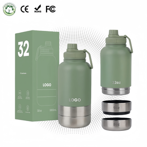 कस्टम पोर्टेबल स्टेनलेस स्टील पालतू 3-इन-1 डबल दीवार इन्सुलेट थर्मल फ्लस्क यात्रा शिविर कुत्ते पानी की बोतल 1000 मिली 32 औंस - Product Image 1