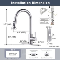 Robinet de cuisine monocommande en acier inoxydable 304, moderne, avec douchette extractible, cartouche céramique, nickel brossé