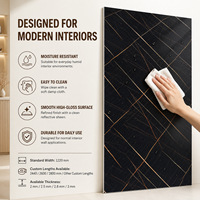 Panneau mural en PVC brillant MORLENX en marbre veiné or cuivre noir pour hôtels de luxe et intérieurs commerciaux
