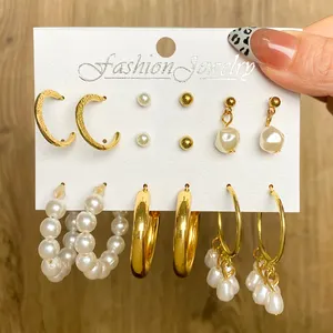 Anting-Anting Mutiara Wanita, Set Perhiasan Modis, Anting-Anting Kancing Berlapis Emas Tidak Beraturan Kupu-kupu Mutiara, Anting-Anting Hadiah Wanita