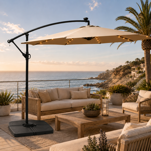 300cm Modern Outdoor Cantilever Umbrella LED Lights Steel Frame Waterproof <strong>Banana</strong> Offset Hanging <strong>Parasol</strong> Park Patio Restaurant - Product Image 2