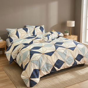 European American Customized Printed Geometric 100% Polyester Modern All-Season Flat <b>Bed</b> Sheet 200TC Three-piece Duvet <b>Cover</b> Set - Product Image 3