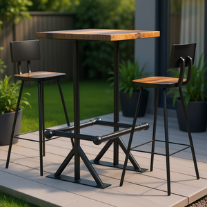 Juego de bar de madera maciza recuperada y acero con recubrimiento en polvo, muebles de patio duraderos para exteriores, color marrón vintage - Product Image 2