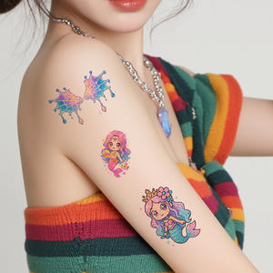 1 Set de 6 Feuilles de Tatouages Temporaires Colorés à Paillettes Autocollant Belle Sirène Dessin Animé <span class=keywords><strong>Tatouage</strong></span> Imperméable pour Visage Bras Jambe - Product Image 3