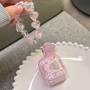 Adecuado para AirPods Pro 2nd Gen 2nd y 3rd Gen Transparente Cute Teacup Bunny con colgante de corazón Funda protectora para auriculares - Product Image 4