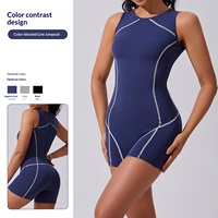 Mono de yoga sin mangas con cremallera y bloques de color estilo europeo-americano para mujer, leotardo ajustado hasta la rodilla para danza aérea