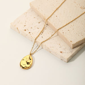 Collier Pendentif Irrégulier en Acier Inoxydable Plaqué Or 18K Style Rétro Français Classique, Concave <span class=keywords><strong>Convexe</strong></span> Effet Lave, pour Femme, Anniversaire - Product Image 4