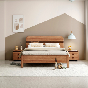 Cama de Plataforma de Madera Maciza de Alta Calidad, Moderna y Minimalista, con Cabecera Dorada para Dormitorio - Product Image 1