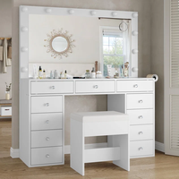 Table de maquillage personnalisée en gros avec 12 lumières LED, 11 tiroirs et chaise – Ensemble coiffeuse