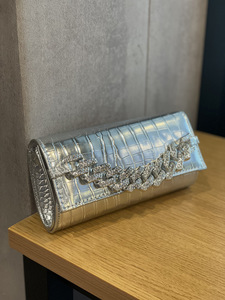 Nouvelle pochette de soirée pour femme en PU motif crocodile avec chaîne cubaine ornée de strass brillants - Product Image 6