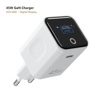Adaptateur secteur GaN 45W AVS 60W avec écran LCD intelligent, chargeur mural USB C rapide, ETL PSE RoHS, prise compacte pour le bureau et les voyages