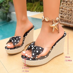 Viviblook Z415AS01 Sandales compensées pour femme, d'été, à pois transparents, avec nœud, à bout ouvert, style décontracté - Product Image 4