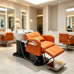 Fauteuil de lavage électrique inclinable avec lavabo en céramique, base lumineuse LED, multifonctionnel, pour salon de beauté et barbier - Product Image 1