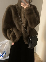 Veste en fausse fourrure de vison de haute qualité pour femme, style court tendance, col montant, manteau en fausse fourrure élégant et épais