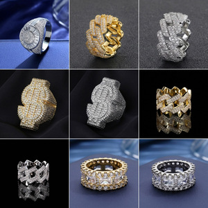 Cincin Pria Lapis Emas Berlian Zirkon Tembaga Hip-Hop Eropa Amerika, Grosir Laris Manis, Model Lintas Batas - Product Image 2