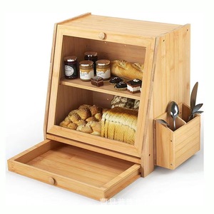 Caja de pan de bambú de doble capa, caja de aperitivos multiusos de bambú para cocina, a prueba de polvo, con cajón. - Product Image 4