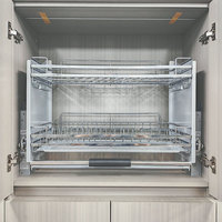 Étagère de rangement coulissante pour armoire de cuisine, 600 mm, en acier inoxydable, double niveau, pour séchage de vaisselle, avec quincaillerie réglable