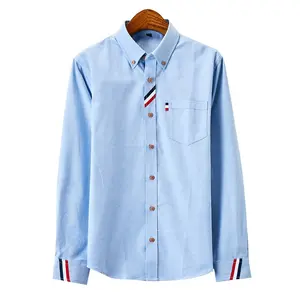 Men's clothing Casual Solid Oxford Dress White Shirt Single Patch Pocket Long Sleeve Regular-fit Button-down Thick Shirts
