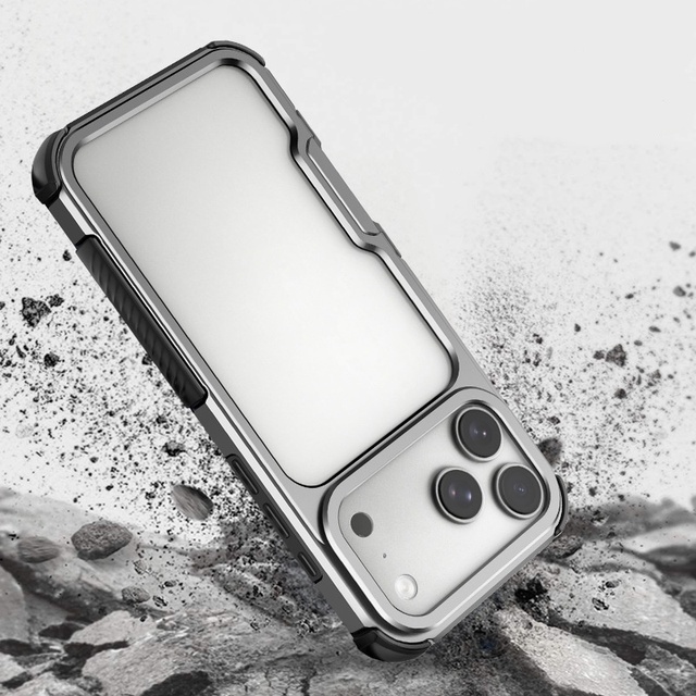 For iPhone 17 Pro Max Bumper Case Aluminum Thin Slim No Back Phone Cases Metal Frameless 4 Corner Airbags Shockproof Protective
