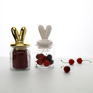 Easter OEM/ODM Kitchen Bathroom Cute Ceramic Lid Decor Canister Storage Glass Jars Set Bunny