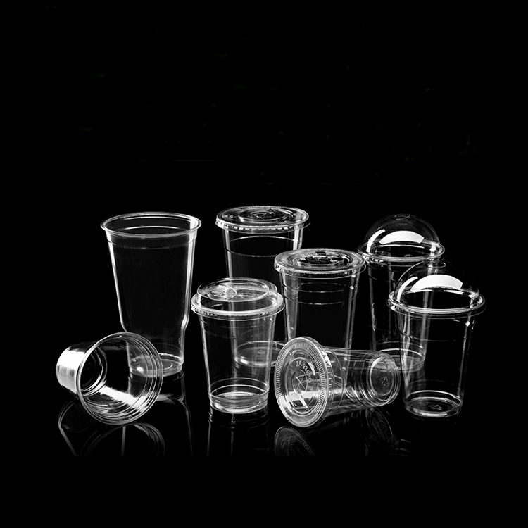 Custom Logo Printed 100% Biodegradable Disposable Compostable Clear plastic PLA Boba Cup with Lids