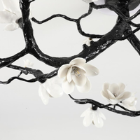 Plafonnier en céramique noir à motif floral, design rustique en forme de branche d'arbre avec abat-jour floraux