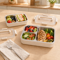 Boîte à lunch bento en acier inoxydable 304, 1000 ml, 3 compartiments, amovible, compatible lave-vaisselle, logo personnalisé, directement de l'usine