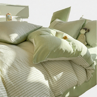Parure de lit 4 pièces en coton lavé 200TC imprimé végétal, drap plat, drap-housse, housse de couette pour hôtel et maison, toutes saisons, vente en gros