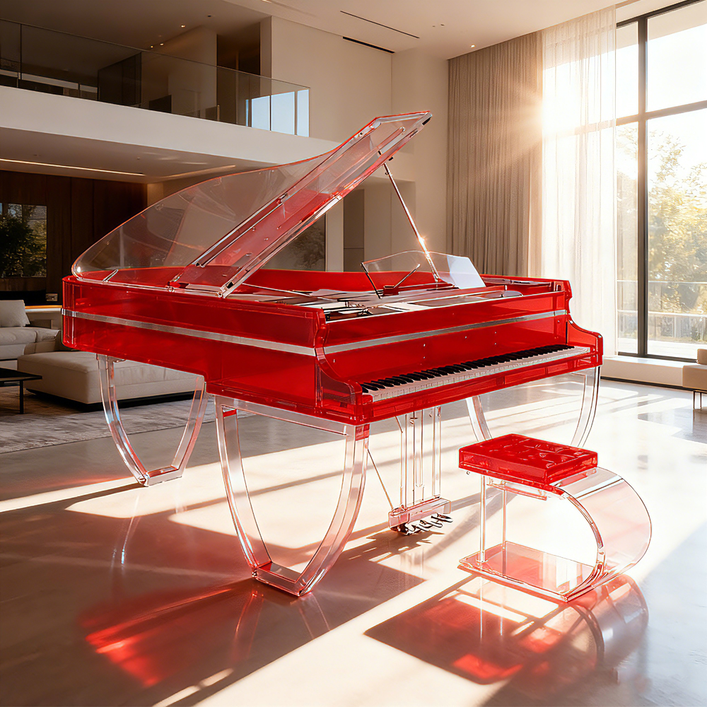 Red Transparent Acrylic Grand Mechanical Piano
