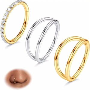 Pendientes de acero quirúrgico 18G para <span class=keywords><strong>nariz</strong></span>, <span class=keywords><strong>doble</strong></span> aro sin costuras con bisagra, para <span class=keywords><strong>piercing</strong></span> de tragus, concha, hélix, cartílago y septum - Product Image 1