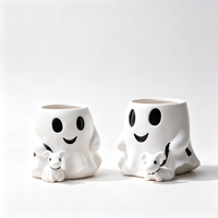 Figurine de chien fantôme mignon en résine polyester, peinte à la main, fait main, pot de fleurs, cadeau d'Halloween, décoration maison et jardin