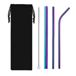 2021 Hot Selling Eco-friendly Reutilizáveis Palhas 304 Aço Inoxidável Metal Boba Straw