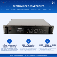 Amplificateur de sonorisation PA métallique 100W HG-A3100 4 zones avec USB FM pour audio haute résolution à distance pour système de diffusion publique scolaire